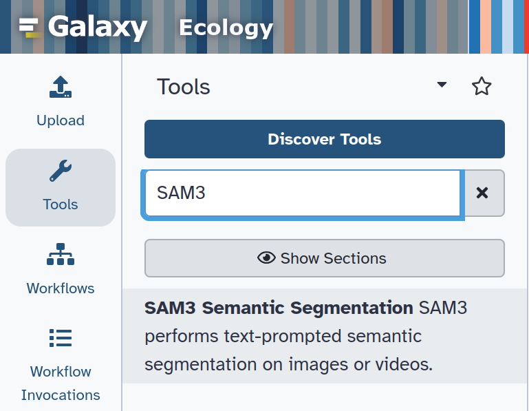 SAM3 tool search interface. 