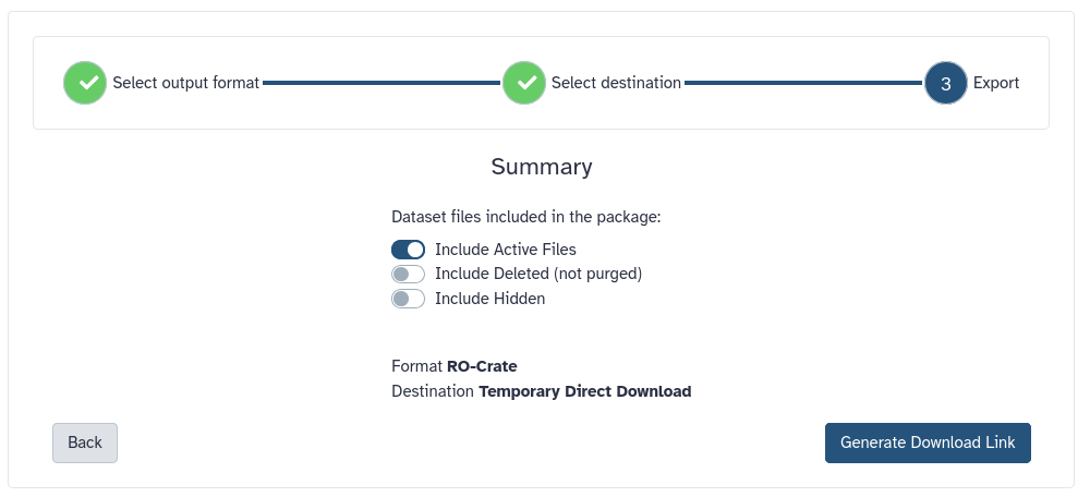 history export destination selection menu. 