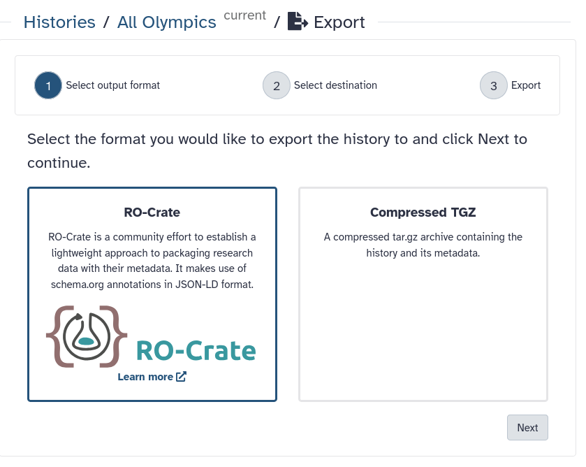 history export format selection menu