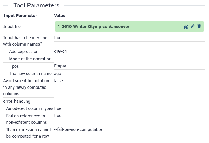 tool parameters of our tool run. 