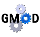 The GMOD logo where the O is three interlocking gears