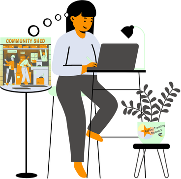 Image of a researcher or developer on a computer thinking of building a community.