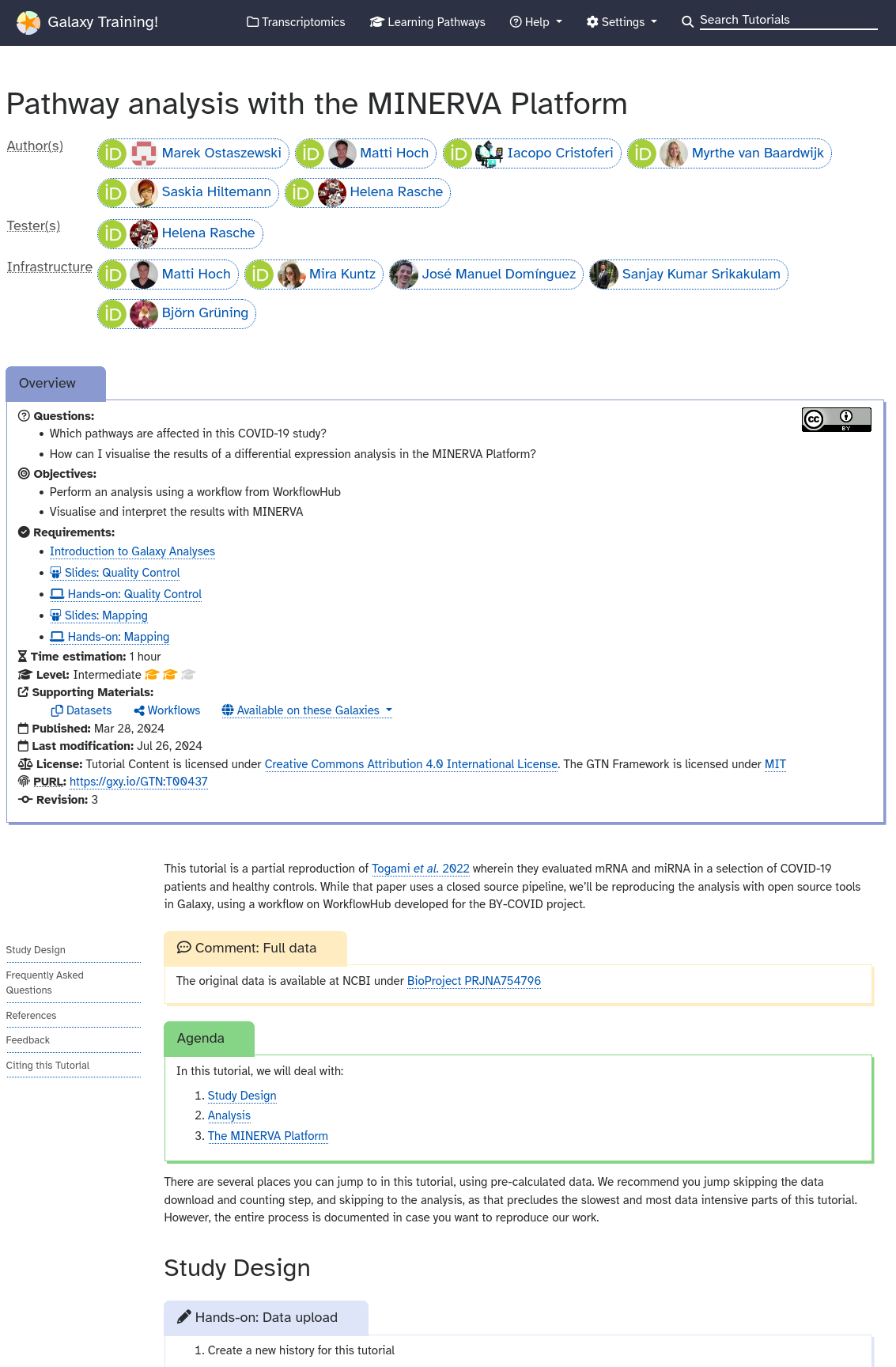 Screenshot of a GTN learning material showing metadata and authors for a tutorial