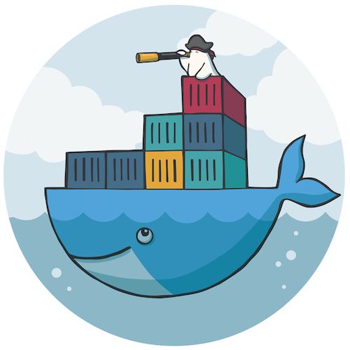 A cartoon of a whale with shipping containers atop it.