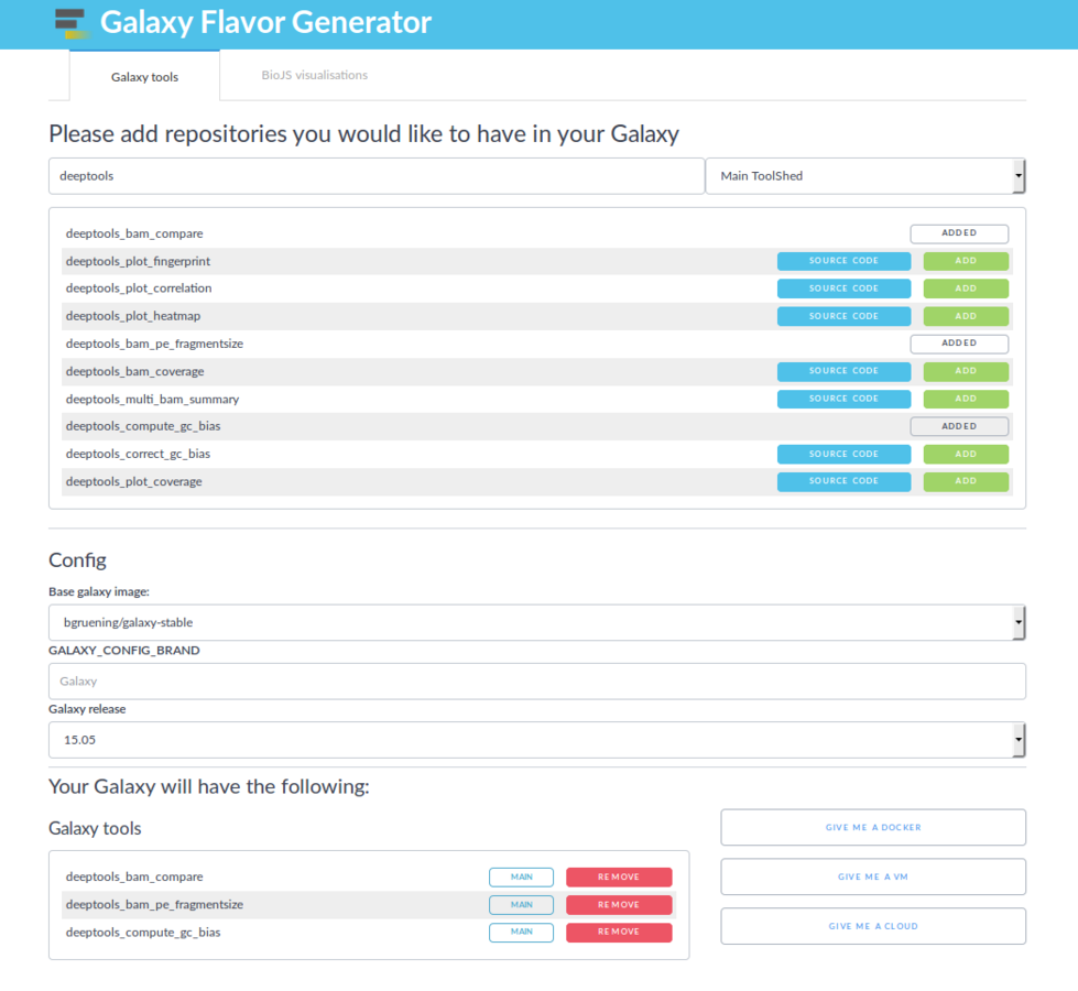 Website used to build custom flavours of galaxy docker containers