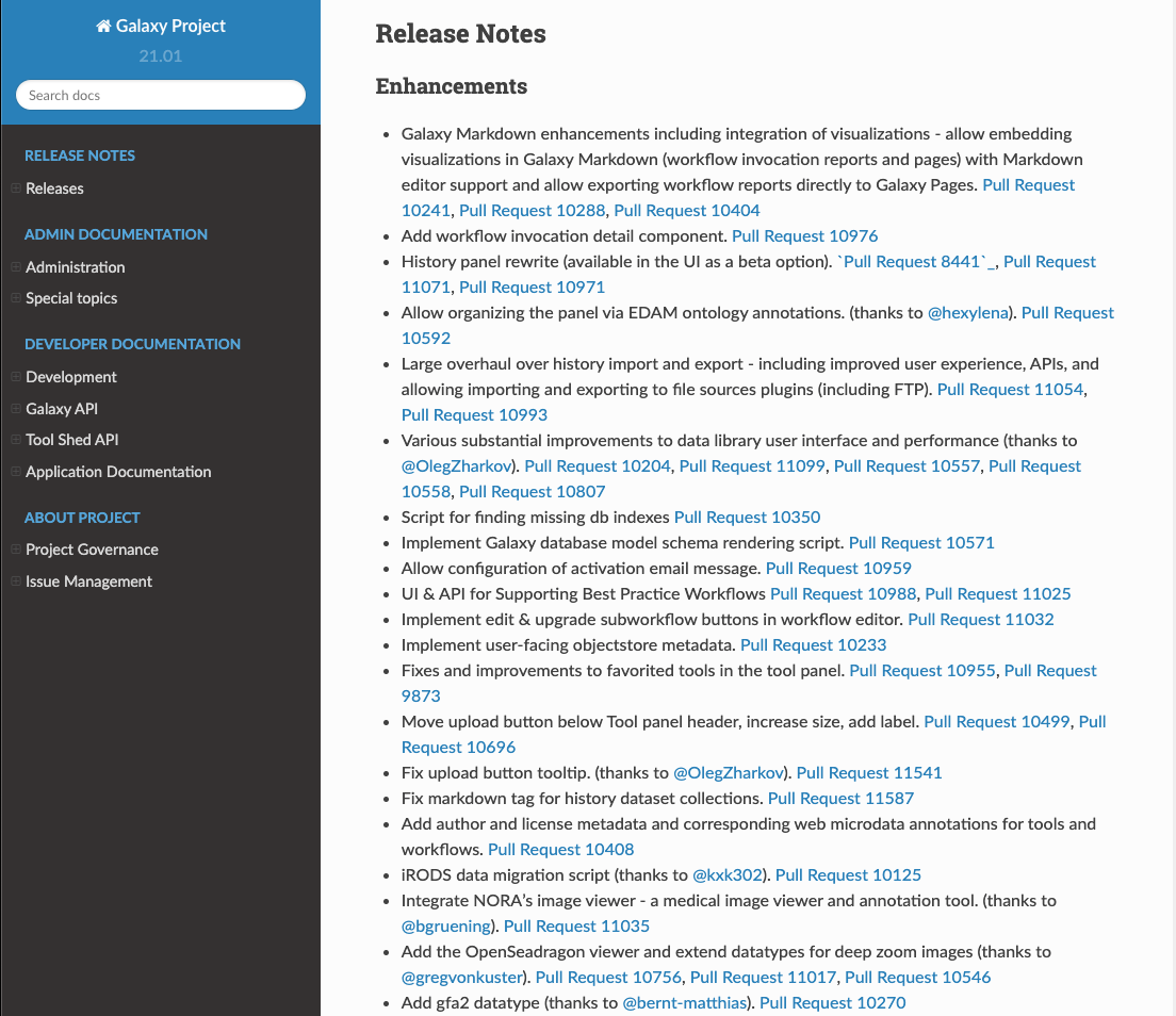 Example section of release notes for release 21.01. 