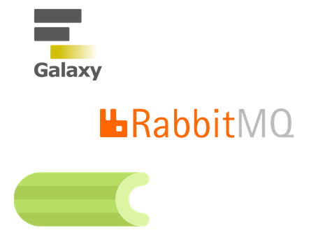 Collection of three logos, Galaxy, RabbitMQ, and celery