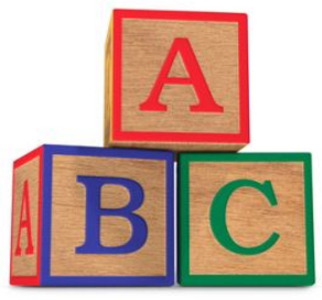 Wooden blocks with letters A, B, C.