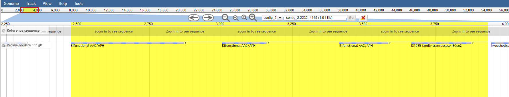 highlighted region covering multiple genes in jbrowse. 