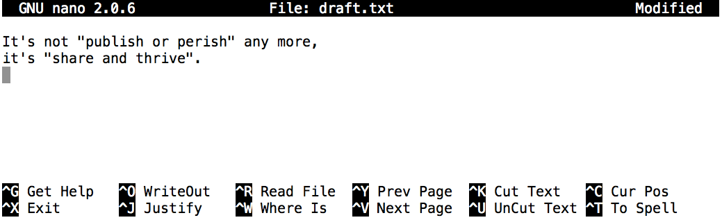 screenshot of nano text editor in action. 