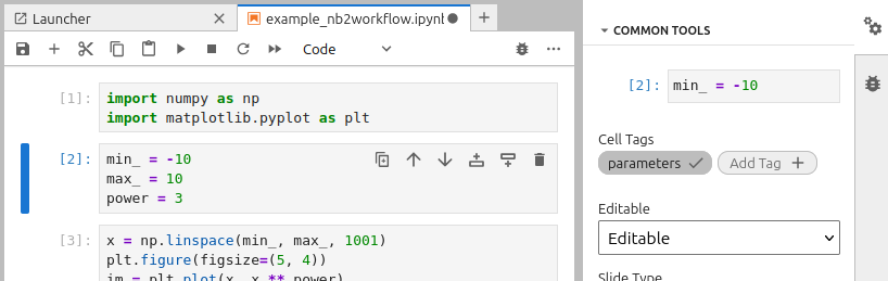parameters cell tag.