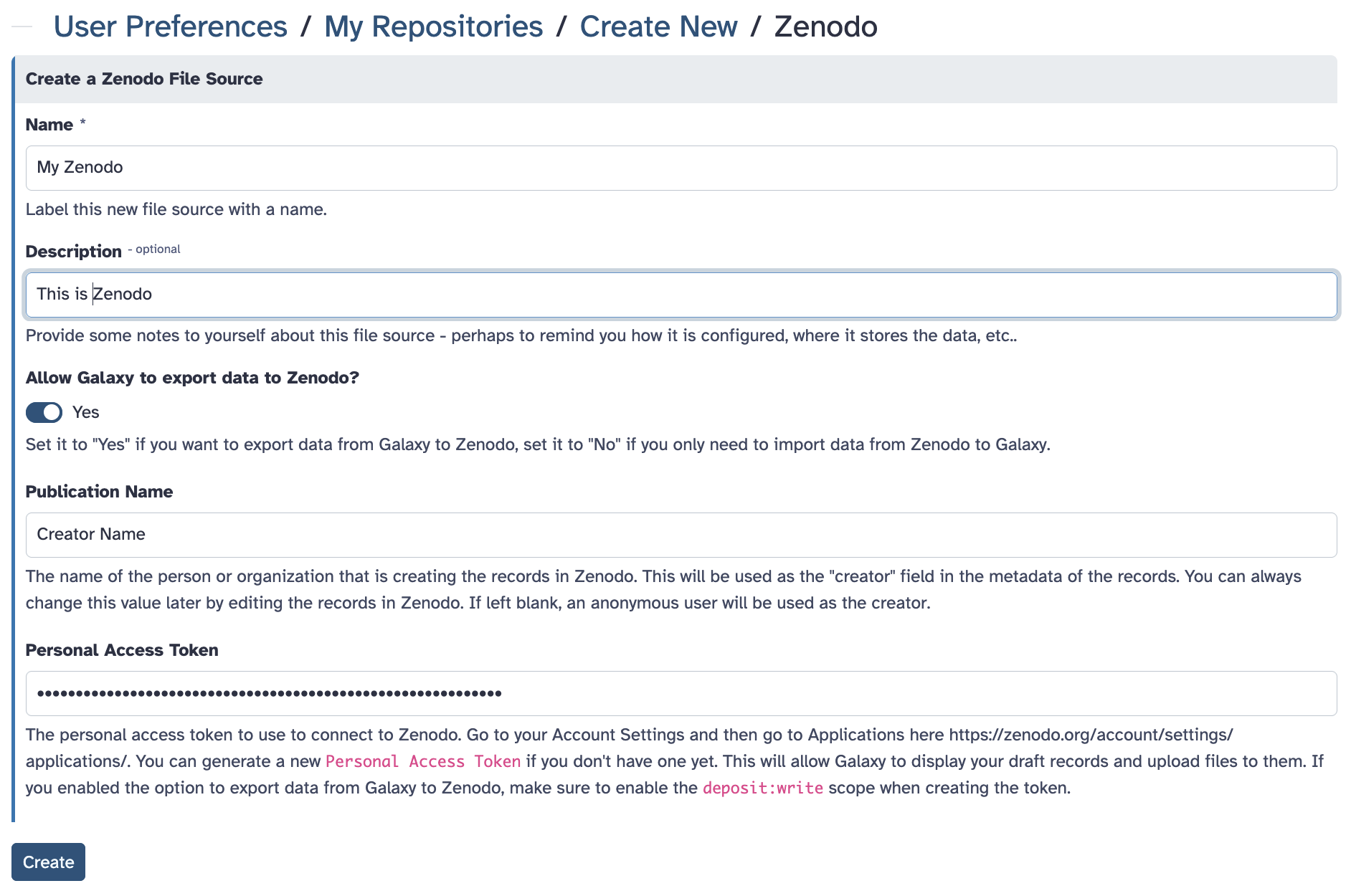 Configure Zenodo.