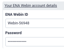 ENA Webin Account details in Galaxy. 
