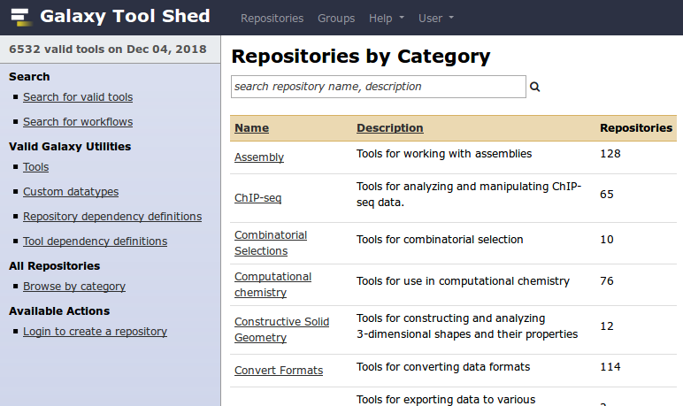 Screenshot of the toolshed homepage