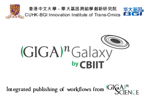 GigaGalaxy's logo mentioning integrated publishing of workflows