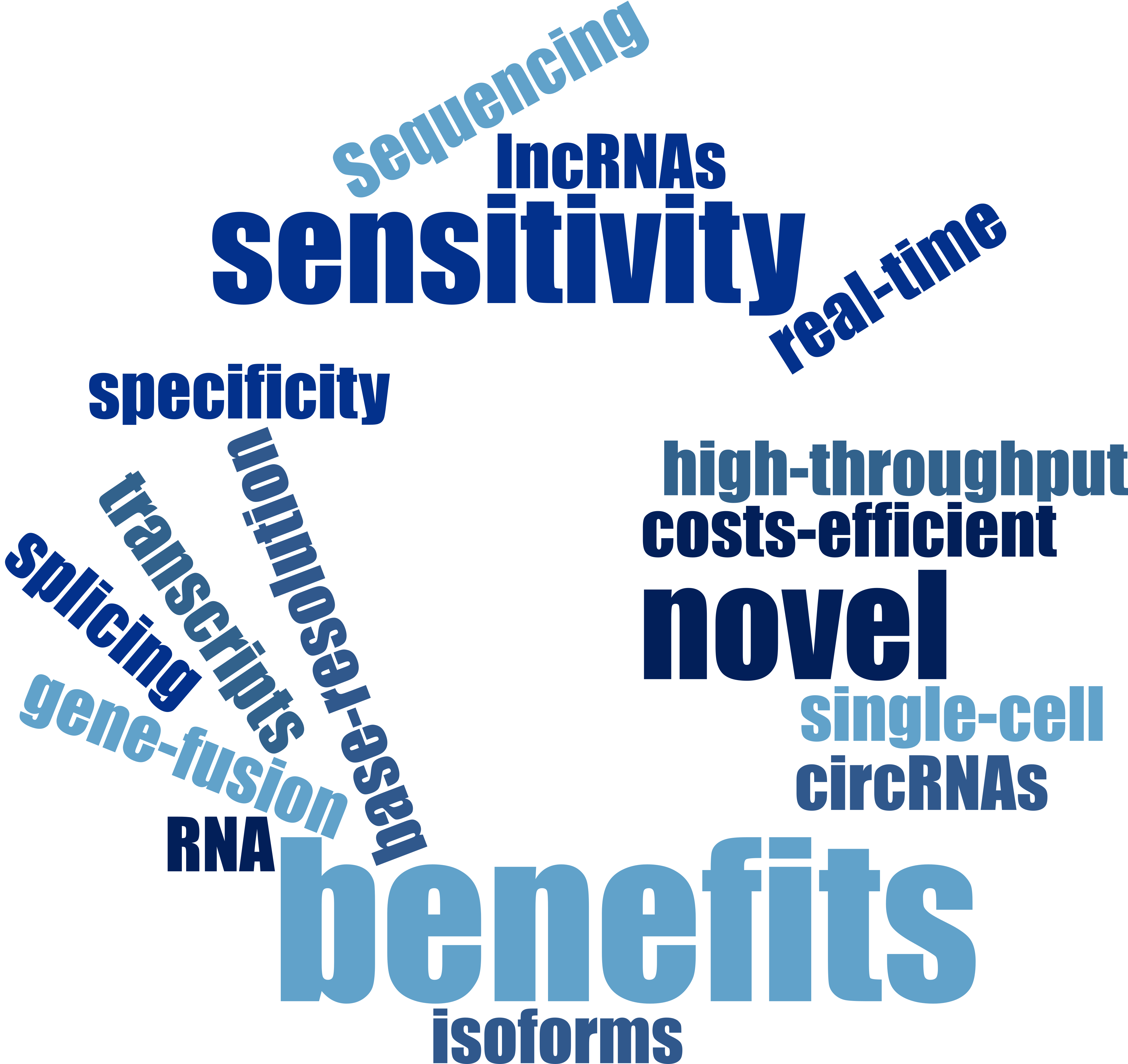 A word cloud highlighting words like benefits, novel, sensitivity. 